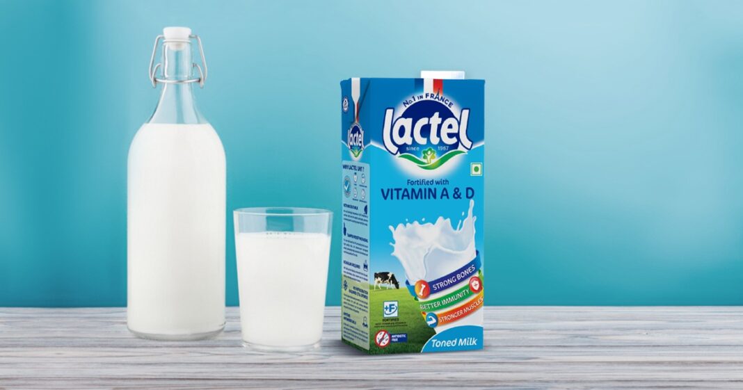 Lactel Milk with milk bottle and glass